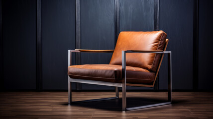 Brown leather chair in a minimalist interior
