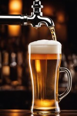 Fototapeta na wymiar Draft Beer Pouring into Glass at Bar