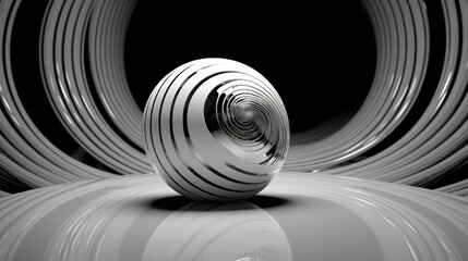 An Abstract Black And White Sphere With White Swirls Background

