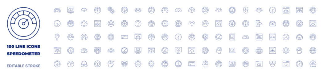 100 icons Speedometer collection. Thin line icon. Editable stroke. Speedometer icons for web and mobile app.