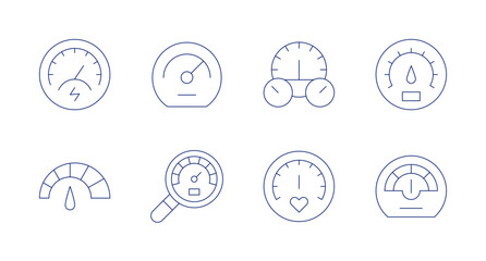 Speedometer icons. Editable stroke. Containing speedometer, gauge, productivity.