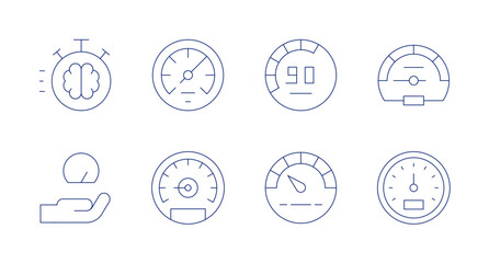 Speedometer icons. Editable stroke. Containing speedometer, odometer, difficulty.