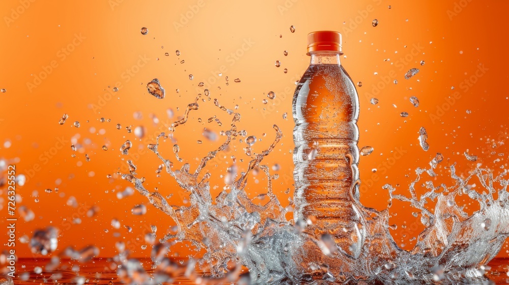 Poster a refreshing burst of citrus-infused hydration collides with the tranquil ripples of a serene lake, 