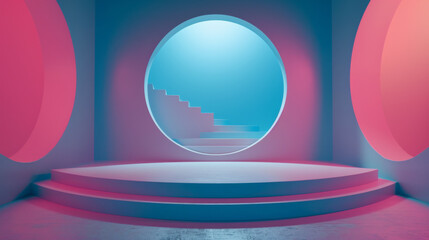 Minimalist stage design style, circular abstract.