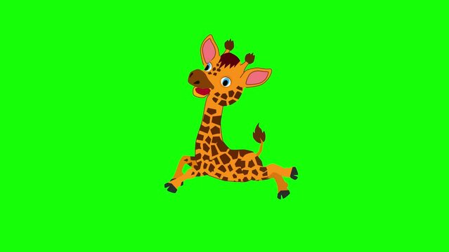  funny cartoon giraffe running animation green background