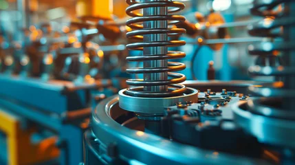 Zelfklevend Fotobehang Spring coil being used in mechanical engineering, industrial environment © AnnTokma