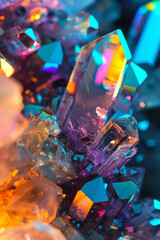 A close up of colorful crystals in a rainbow tone.