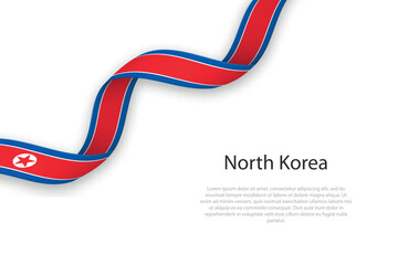 Waving ribbon with flag of North Korea