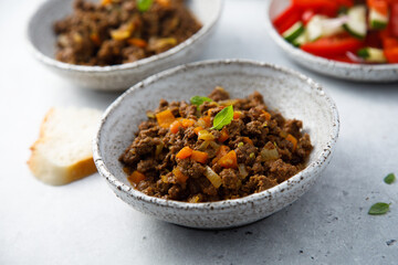 Roasted minced meat with vegetables