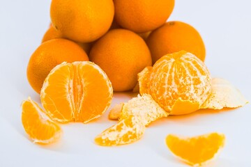 A vibrant image showcasing mandarins on a white background.