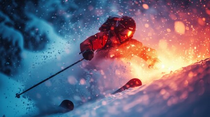 skier in a snowy forest, winter sports, generative ai