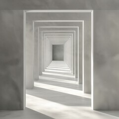 Symmetrical white tunnel with a vanishing point perspective, a minimalist and abstract concept perfect for background and architectural design themes