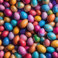 Fototapeta na wymiar vividly colored Easter eggs in mid-explosion with droplets of paint spraying out