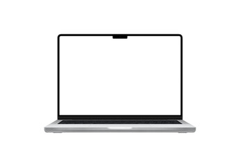 Modern laptop with a notch display, featuring a built-in camera. Transparent isolated screen and...