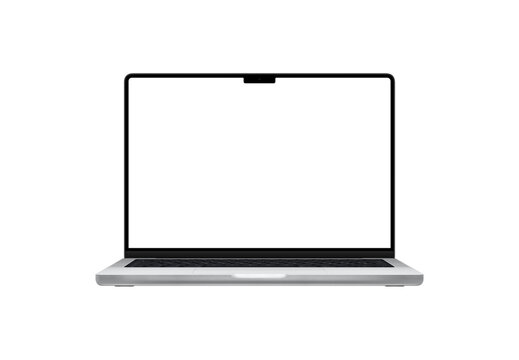 Modern laptop with a notch display, featuring a built-in camera. Transparent isolated screen and background for customizable mockups, showcasing contemporary technology and design innovation