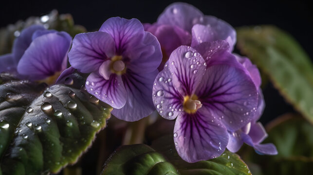 African Violets in a misty environment with diffused light