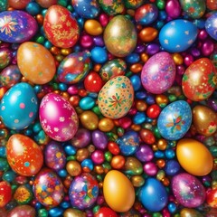 Fototapeta premium vividly colored Easter eggs in mid-explosion with droplets of paint spraying out