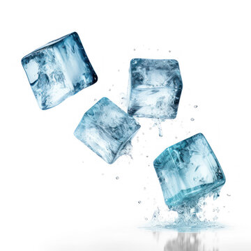 Four flying ice cubes Ice cub on transparency background PNG