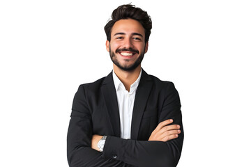 a man in a suit standing with his arms crossed