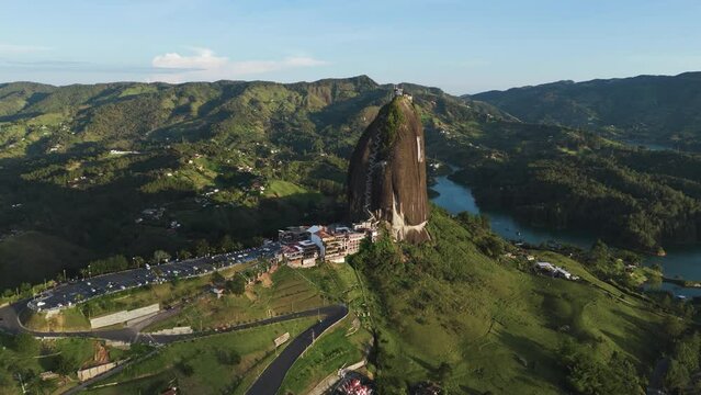 El Penon de Guatape, Tourist Attraction Mountain in Colombia, Picturesque Aerial Drone Landscape