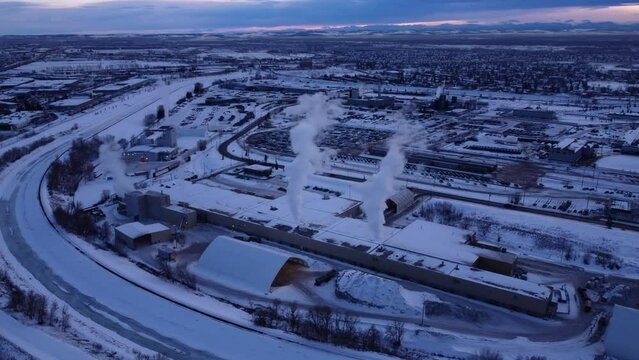 Winter Sunset with Factory Steaming