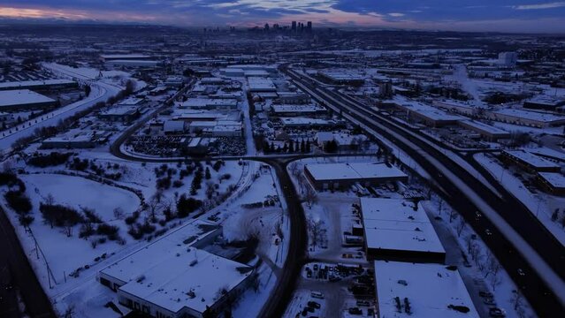 Aerial Shot of Downtown Calgary at Night