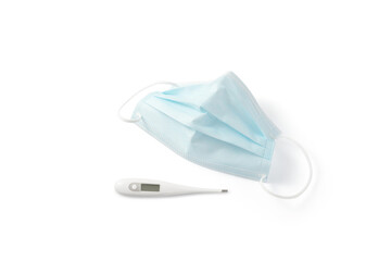 Doctor surgery mask and Thermometer isolated white background