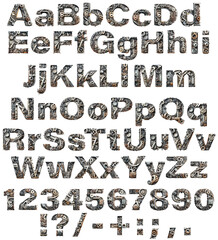 針金や歯車などの鉄くずでできたアルファベット・記号・数字（手動で綺麗に修正済）	
