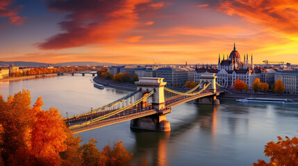 Fototapeta na wymiar Hungary Budapest Chain Bridge