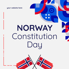 Happy National Constitution Day of Norway in modern geometric style. Square banner for social media and more with typography. Illustration of Happy Norwegian Constitution Day 2024