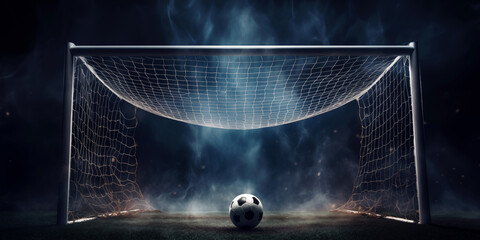 Soccer Goal Net in the Soccer Field with ball - obrazy, fototapety, plakaty