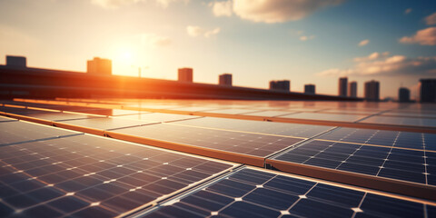 Solar Panel on Rooftop with Sunlight. Banner with space for text