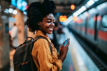 Woman with phone waiting for the metro at station