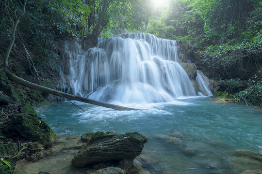 Beautiful deep forest waterfall at Thailand. © yotrakbutda