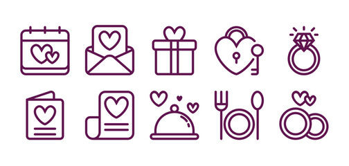Wedding Icon Set in Line Style Suitable for Web & Apps Design, Presentation, and Social Media