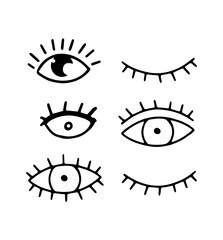 Doodle style hand drawing. set of eyes. Isolated vector illustration.