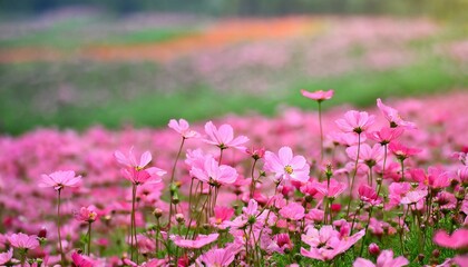 Obraz na płótnie Canvas Beautiful Pink Flower Field in spring season