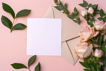 Empty Valentine's day card and flowers mockup, Mother's day and love concept