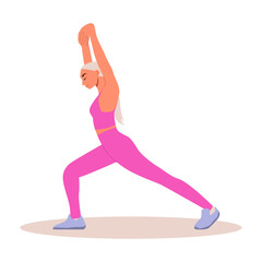 Yoga Posture. Woman Exercising, Stretching Body. Vector Illustration in Flat Cartoon Style.