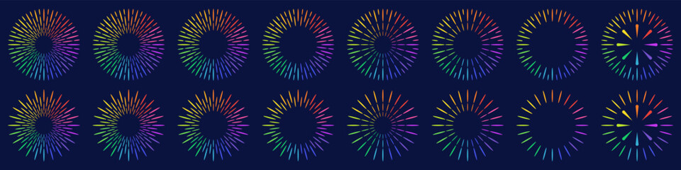 Set of creative fireworks explosion design vectors, ornament fireworks colorful design vector.