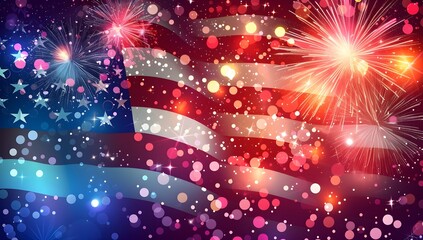 Usa Independence Day on background, in the style of poster, bokeh, recycled, flickr, shaped canvas, traditional, soft-edged