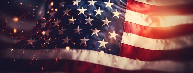 Usa Independence Day on background, in the style of poster, bokeh, recycled, flickr, shaped canvas, traditional, soft-edged