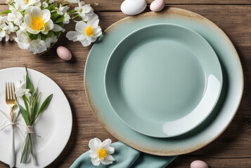 Elegant Easter Table Setting with Flowers and Eggs