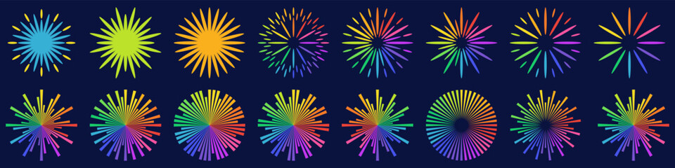 Set of creative fireworks explosion design vectors, ornament fireworks colorful design vector.