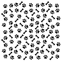 Pattern Footprints of a dog or cat. Isolated silhouette vector.