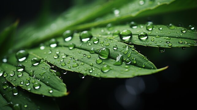 Water drops on green leaves UHD wallpaper