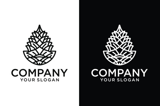 Pineapple with leaves outline logo icon. linear style sign for mobile concept and web design
