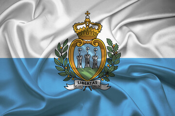 Flag Of San Marino, San Marino flag, National flag of San Marino. fabric flag of San Marino. - obrazy, fototapety, plakaty