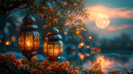  Elegant Ramadan Kareem 3-5 lanterns designs with moon 