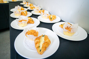 Catering. Off-site food. orange cake and Croissant